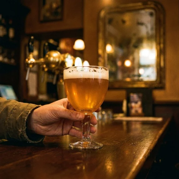 Verre de bière au comptoir