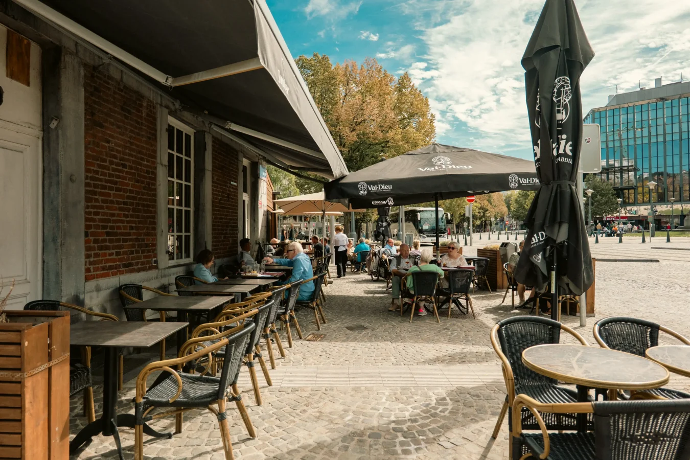 The terrace facing the square, in Liège